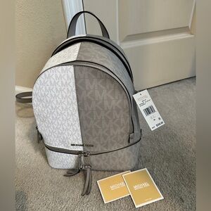 Michael Kors Rhea Medium Backpack White and Grey